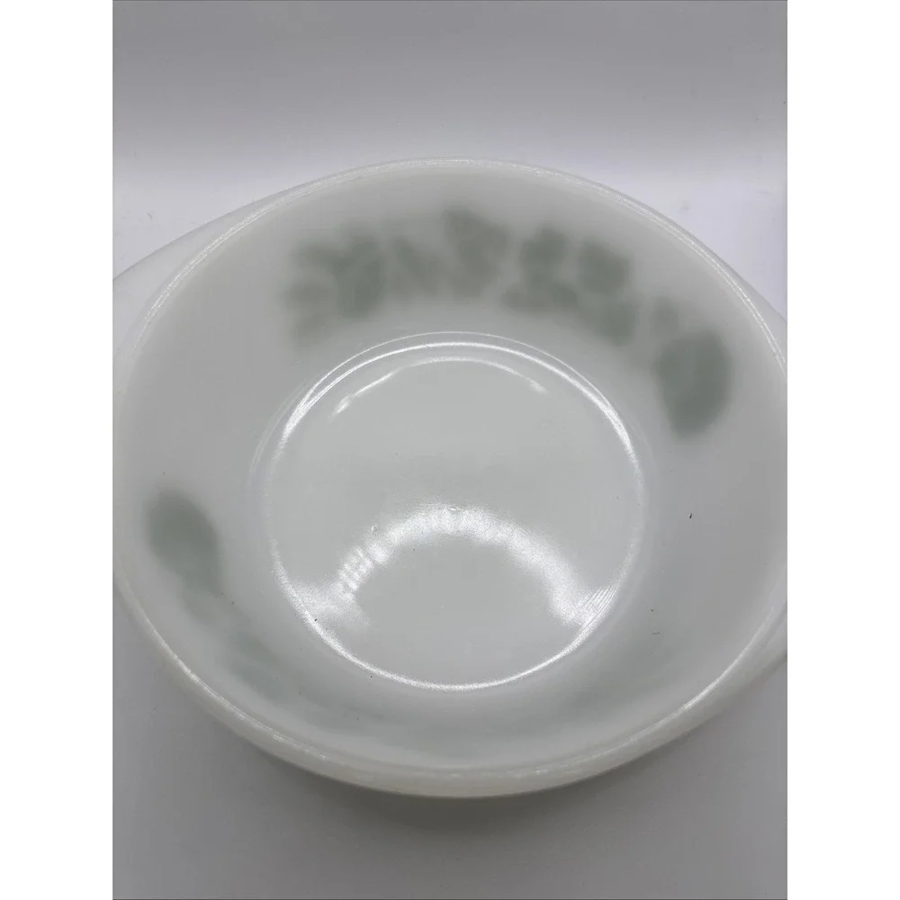 Vintage Glasbake J514 Green‎ Herbs 2 Quart Casserole Baking Dish w/ Lid, Chipped